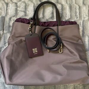 New bag Elegant Taupe Tote with Plum Trim
Crossbody or hand bag